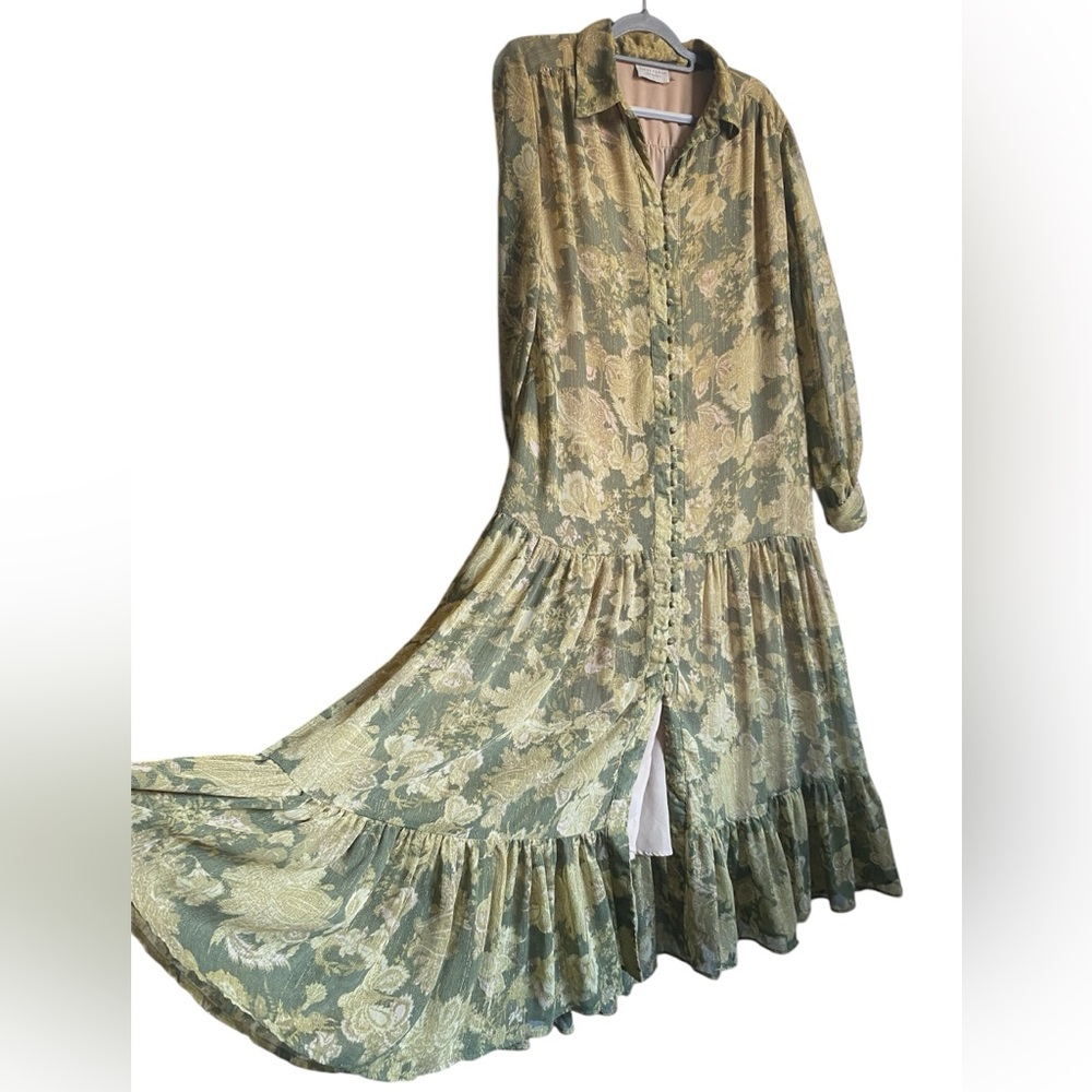 Dress Forum Los Angeles Floral Maxi Dress Green/Multi Size L - Picture 1 of 12
